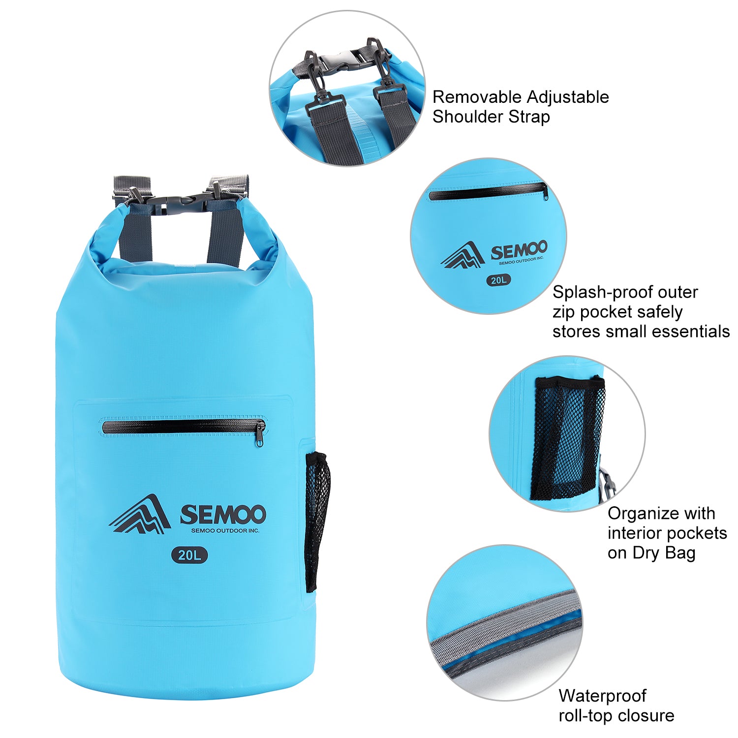 SEMOO Floating Waterproof Dry Bag 20L, Roll Top Sack Keeps Gear Dry fo –  Knocbel